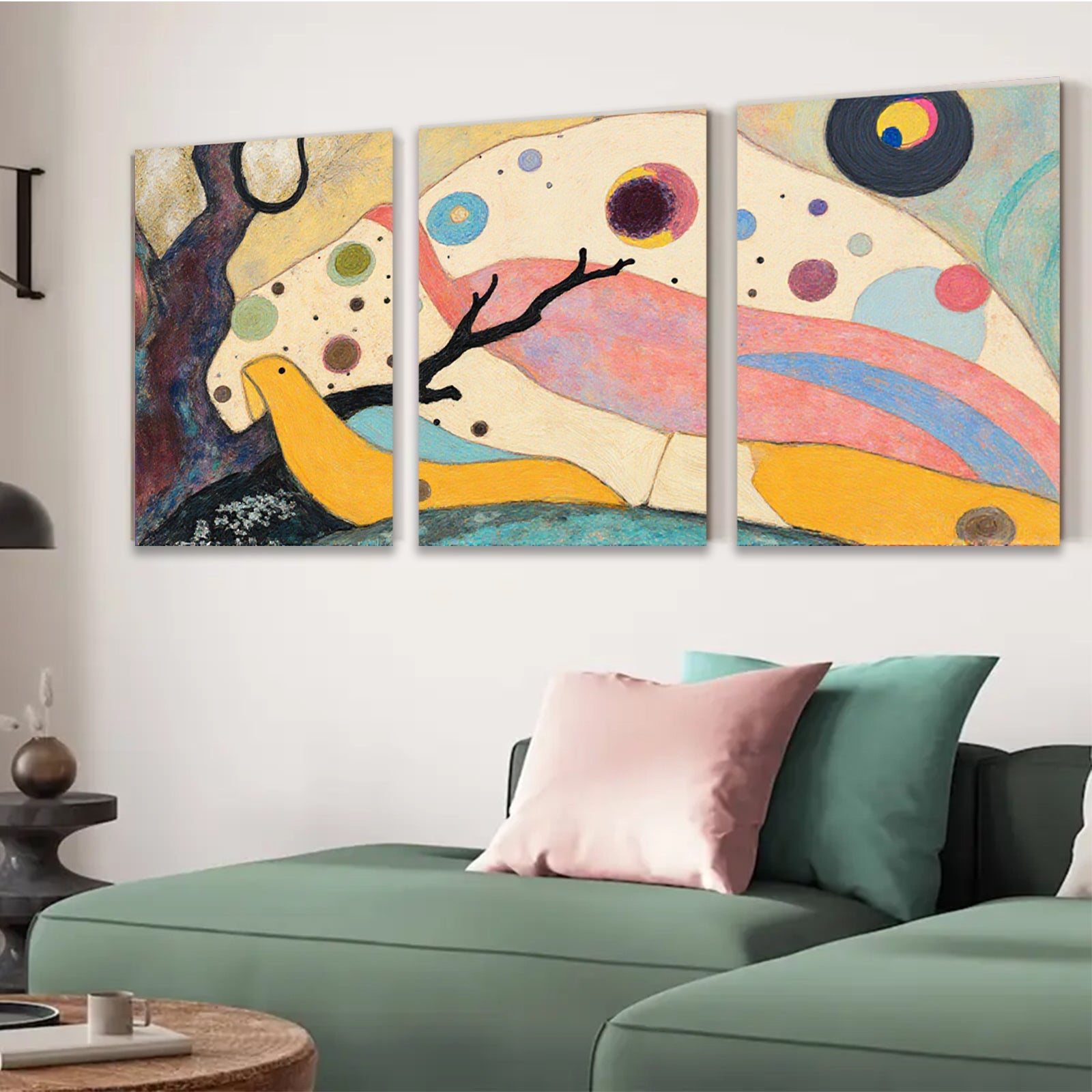 2D flat 1pc whimsical abstract birds floral canvas wall art for living room bedroom home decor modern farmhouse style gallery wrapped