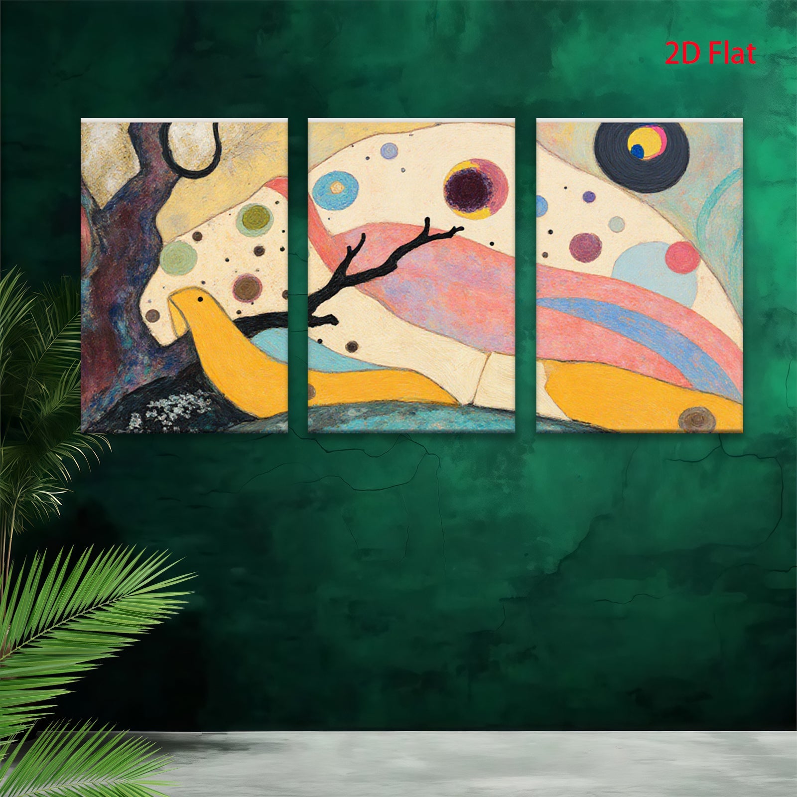 2D flat 1pc whimsical abstract birds floral canvas wall art for living room bedroom home decor modern farmhouse style gallery wrapped