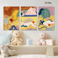 2D flat 1pc whimsical abstract colorful creatures playful gallery wall art bedroom living room modern farmhouse style