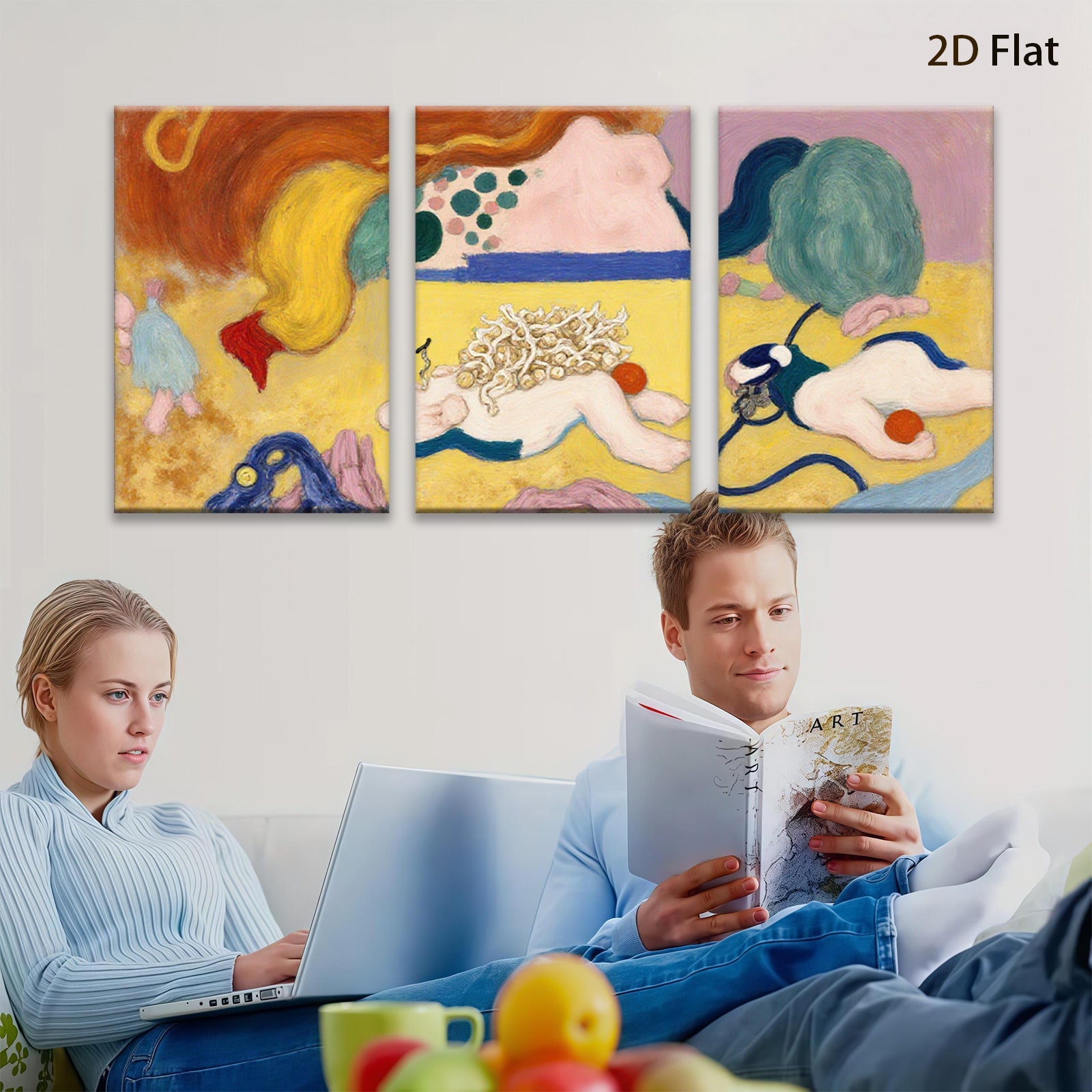 2D flat 1pc whimsical abstract colorful creatures playful gallery wall art bedroom living room modern farmhouse style