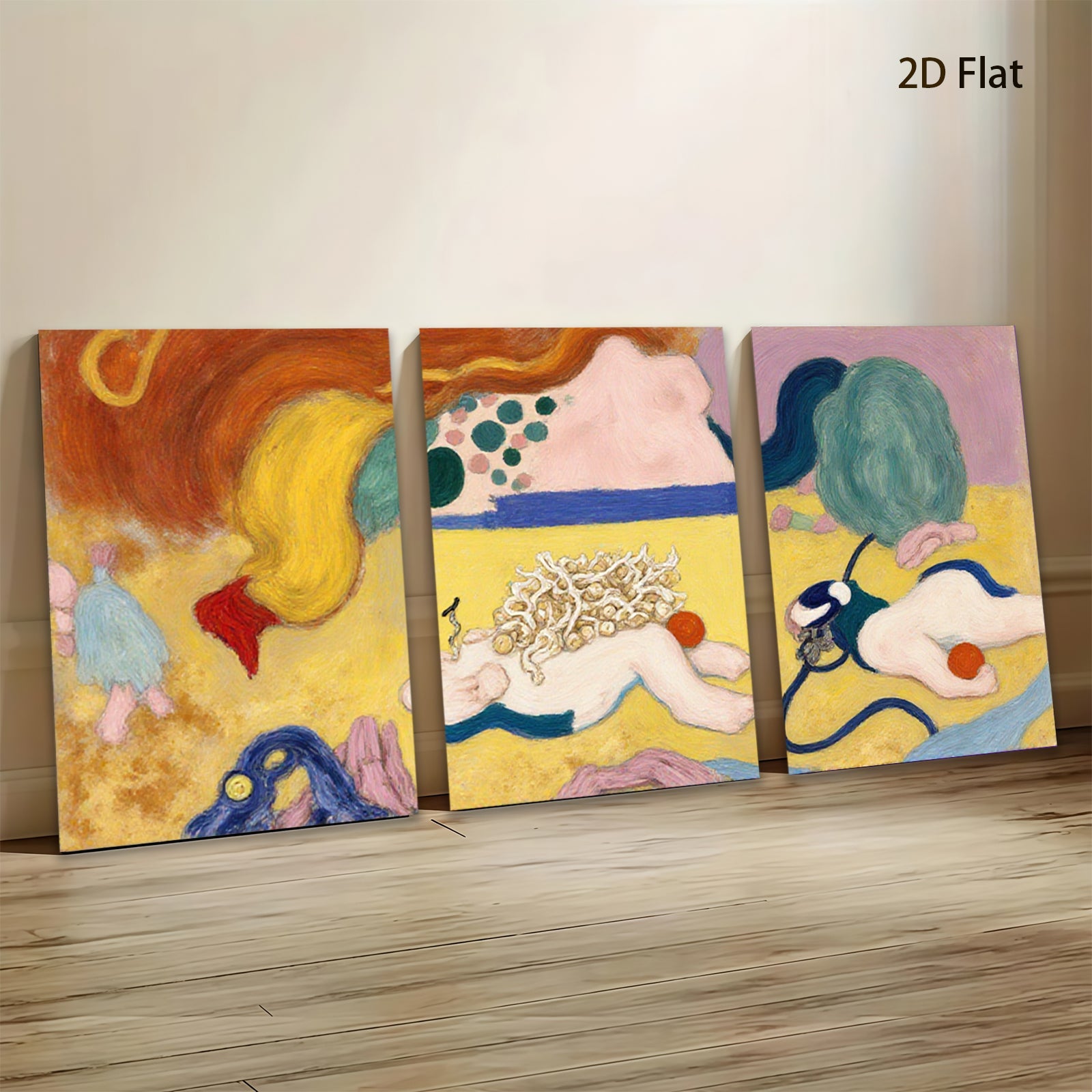 2D flat 1pc whimsical abstract colorful creatures playful gallery wall art bedroom living room modern farmhouse style