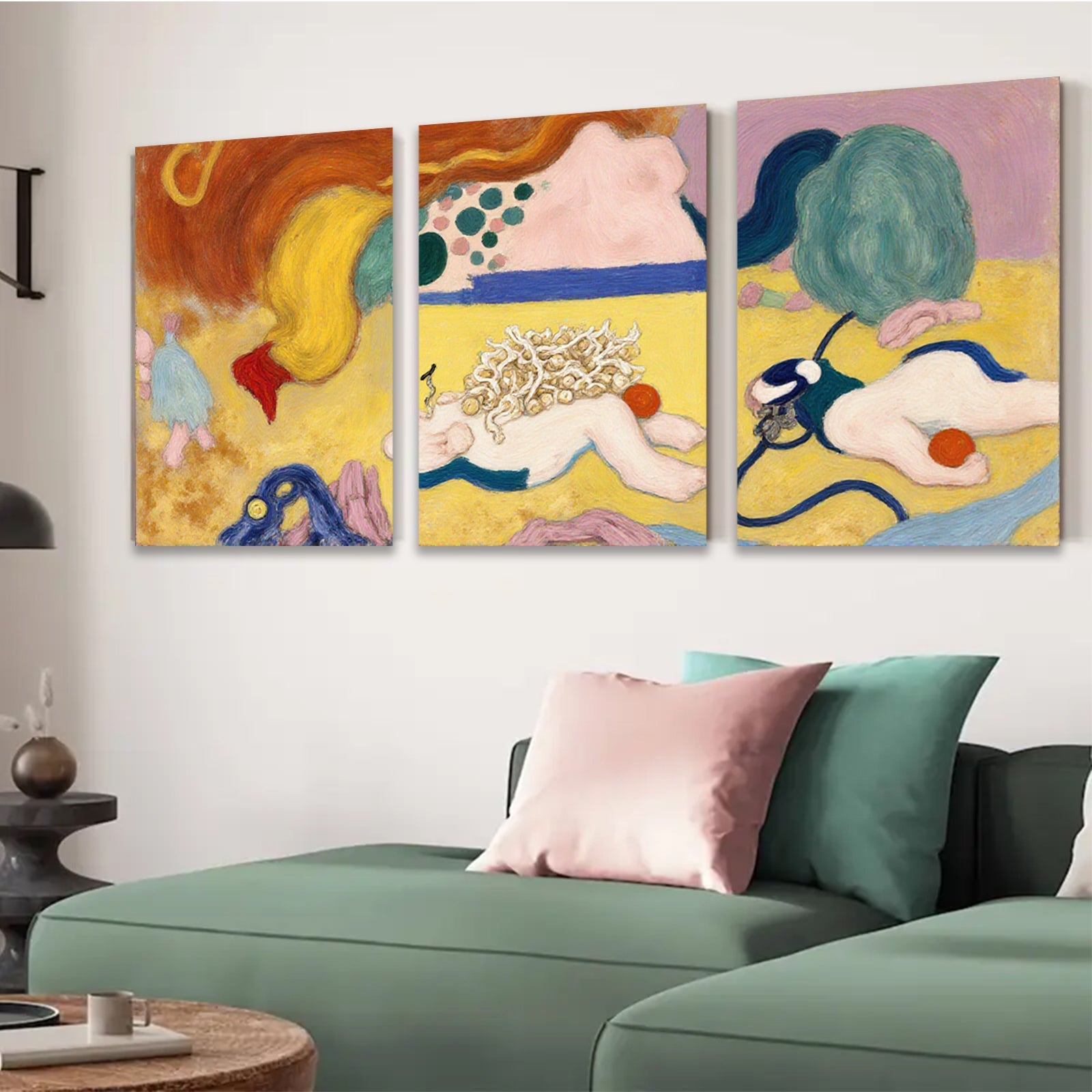 2D flat 1pc whimsical abstract colorful creatures playful gallery wall art bedroom living room modern farmhouse style