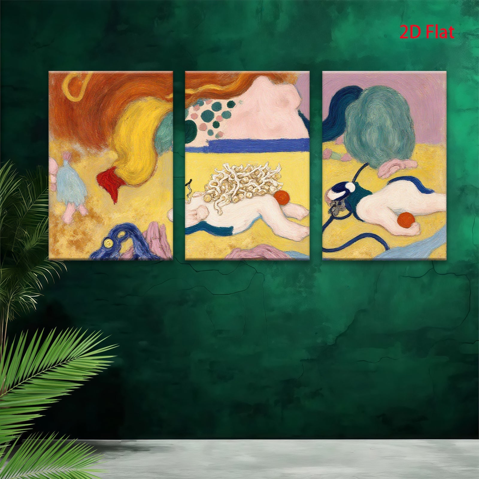 2D flat 1pc whimsical abstract colorful creatures playful gallery wall art bedroom living room modern farmhouse style