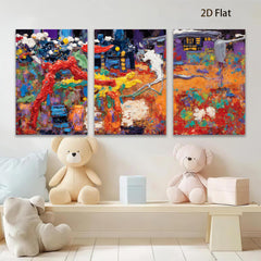 2D flat 1pc whimsical abstract night scene vibrant colors gallery wall art bedroom living room farmhouse modern rustic cozy home decor