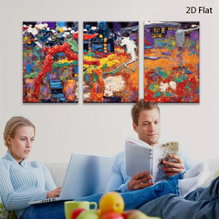 2D flat 1pc whimsical abstract night scene vibrant colors gallery wall art bedroom living room farmhouse modern rustic cozy home decor