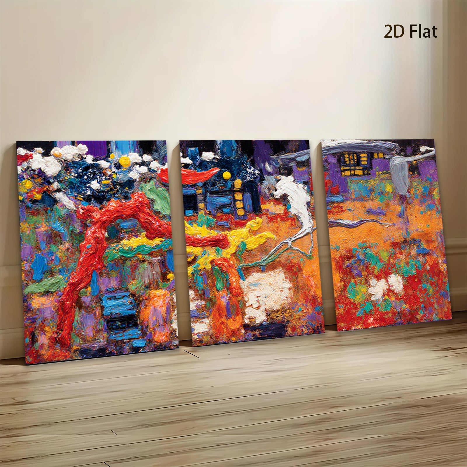 2D flat 1pc whimsical abstract night scene vibrant colors gallery wall art bedroom living room farmhouse modern rustic cozy home decor