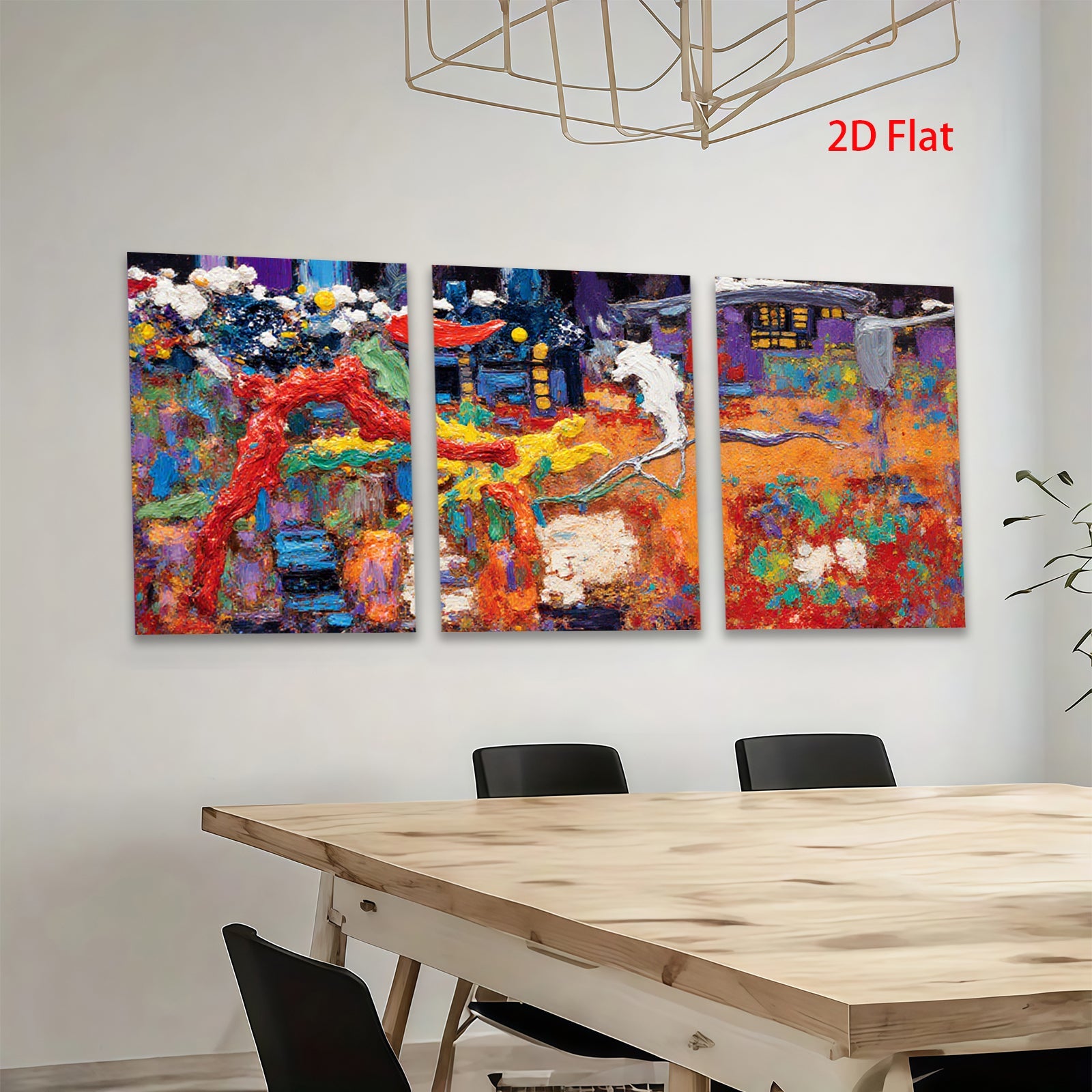 2D flat 1pc whimsical abstract night scene vibrant colors gallery wall art bedroom living room farmhouse modern rustic cozy home decor