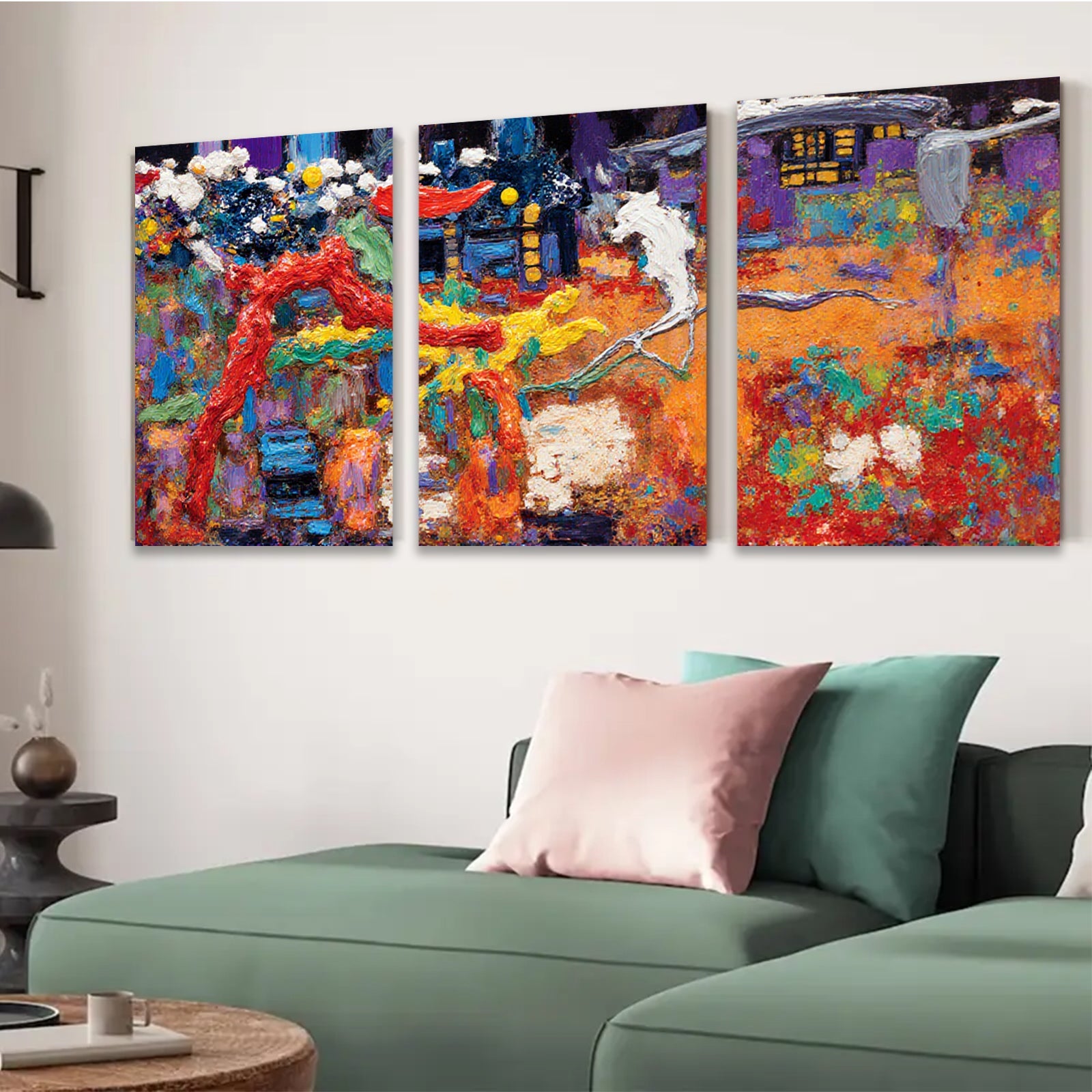 2D flat 1pc whimsical abstract night scene vibrant colors gallery wall art bedroom living room farmhouse modern rustic cozy home decor