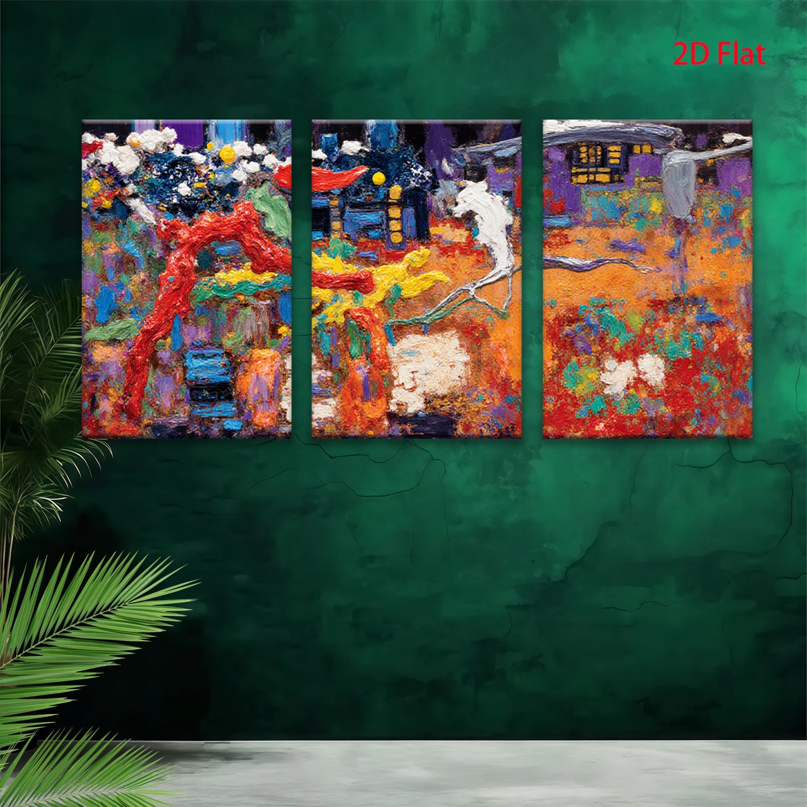 2D flat 1pc whimsical abstract night scene vibrant colors gallery wall art bedroom living room farmhouse modern rustic cozy home decor