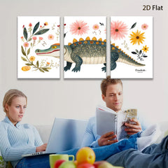 2D flat 1pc whimsical alligator botanical wall art prints nursery playroom kids room decor farmhouse style gallery wrapped canvas modern minimalist