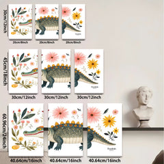 2D flat 1pc whimsical alligator botanical wall art prints nursery playroom kids room decor farmhouse style gallery wrapped canvas modern minimalist