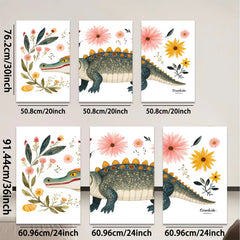 2D flat 1pc whimsical alligator botanical wall art prints nursery playroom kids room decor farmhouse style gallery wrapped canvas modern minimalist