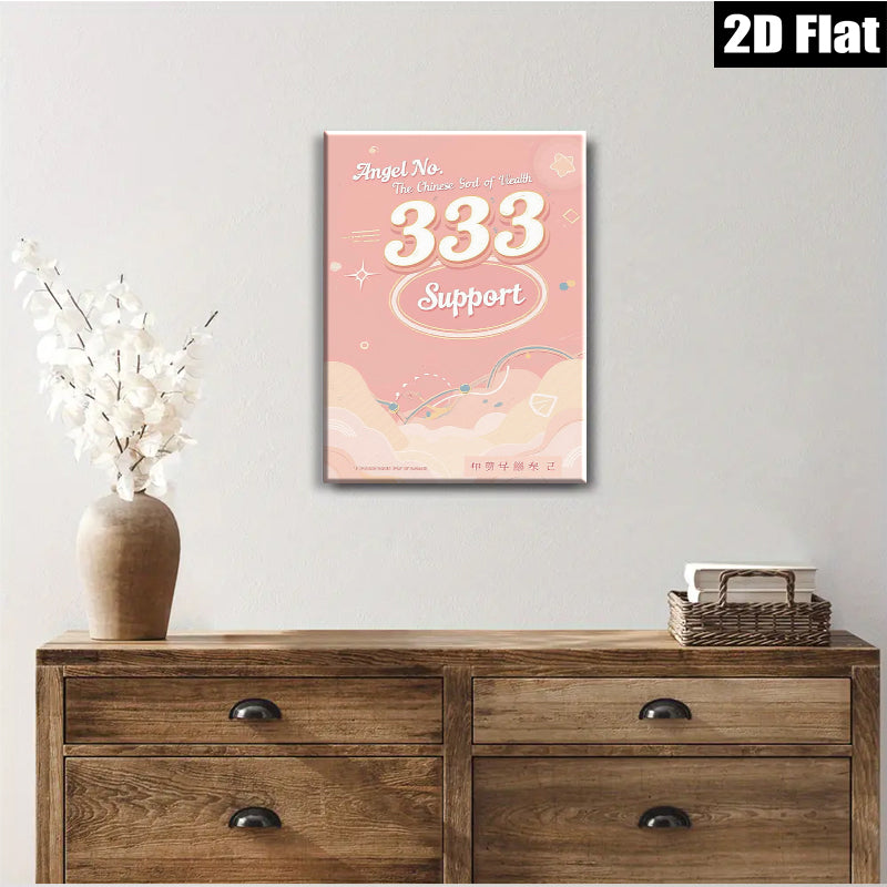2D flat 1pc whimsical angel number 333 positive energy wall art for bedroom living room home decor farmhouse aesthetic gallery wrapped canvas prints