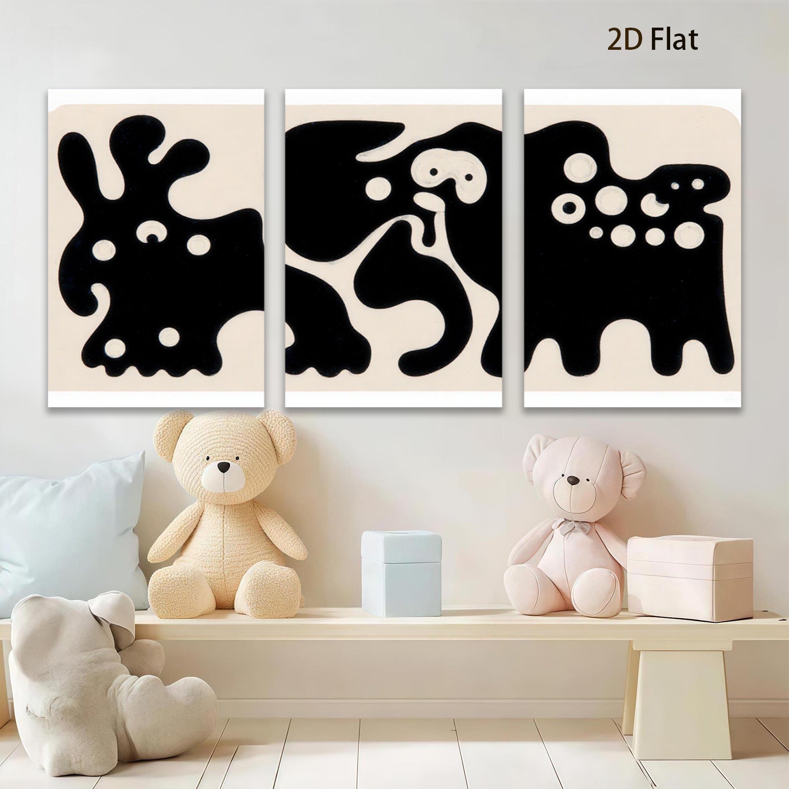 2D flat 1pc whimsical animal folk art print modern farmhouse wall decor living room bedroom kids room gallery wrapped canvas trending now