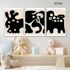 2D flat 1pc whimsical animal folk art print modern farmhouse wall decor living room bedroom kids room gallery wrapped canvas trending now
