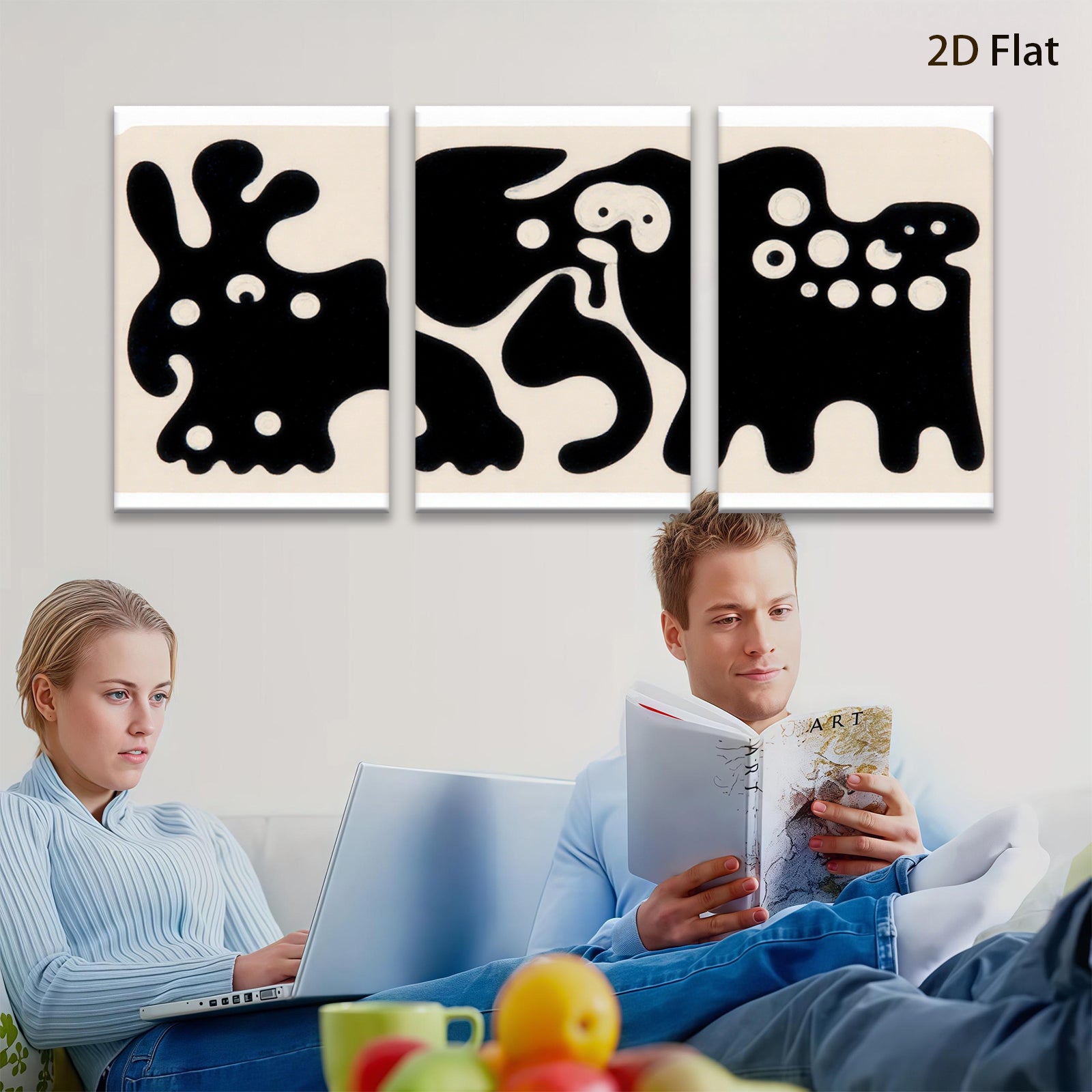2D flat 1pc whimsical animal folk art print modern farmhouse wall decor living room bedroom kids room gallery wrapped canvas trending now