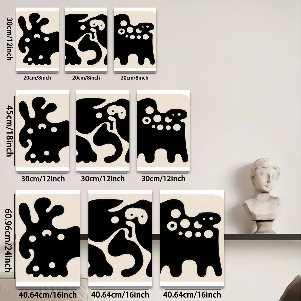 2D flat 1pc whimsical animal folk art print modern farmhouse wall decor living room bedroom kids room gallery wrapped canvas trending now