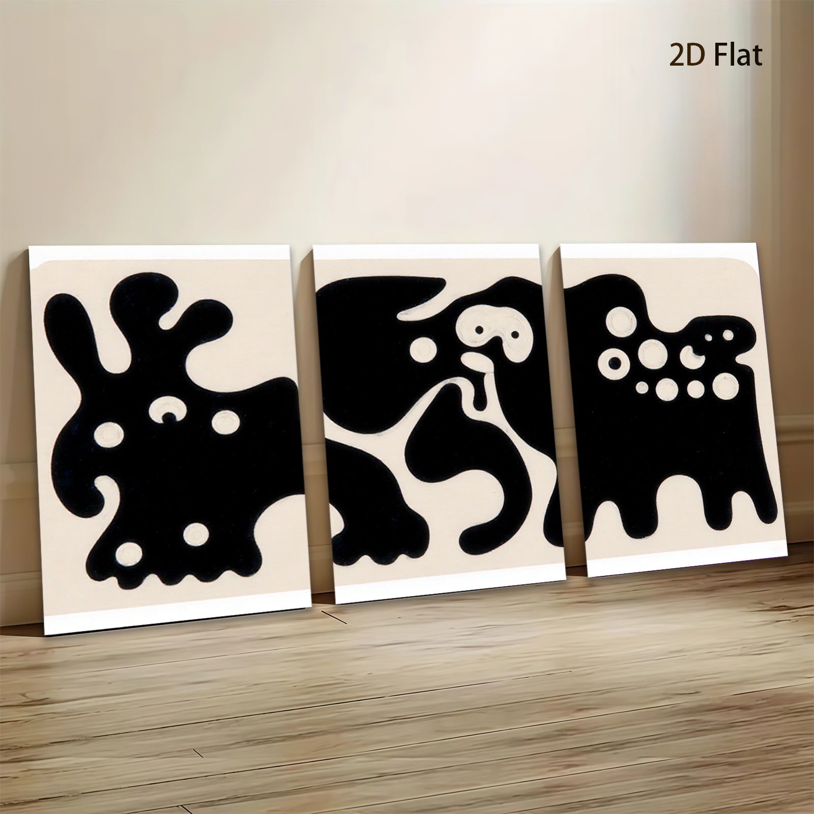 2D flat 1pc whimsical animal folk art print modern farmhouse wall decor living room bedroom kids room gallery wrapped canvas trending now