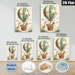 2D flat 1pc whimsical animal hot air balloon nursery playroom kids room decor gallery wrapped canvas prints modern farmhouse wall art