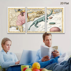 2D flat 1pc whimsical antique map sea serpent botanical print gallery wall art coastal decor farmhouse style bedroom living room kitchen statement piece
