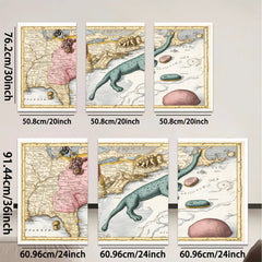 2D flat 1pc whimsical antique map sea serpent botanical print gallery wall art coastal decor farmhouse style bedroom living room kitchen statement piece