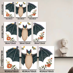 2D flat 1pc whimsical bat floral art print bedroom nursery decor wall hanging modern farmhouse style cozy vibes gallery wrapped canvas
