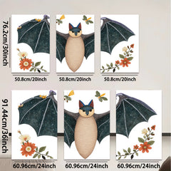 2D flat 1pc whimsical bat floral art print bedroom nursery decor wall hanging modern farmhouse style cozy vibes gallery wrapped canvas