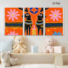 2D flat 1pc whimsical black deer folk art painting farmhouse wall decor living room bedroom gallery wrapped canvas modern minimalist art