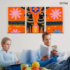 2D flat 1pc whimsical black deer folk art painting farmhouse wall decor living room bedroom gallery wrapped canvas modern minimalist art