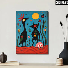 2D flat 1pc whimsical black figures bloom amidst vibrant botanical garden decor modern farmhouse gallery wall art