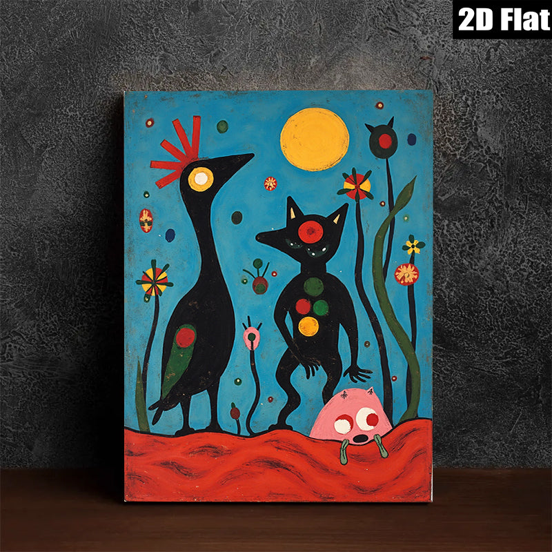 2D flat 1pc whimsical black figures bloom amidst vibrant botanical garden decor modern farmhouse gallery wall art