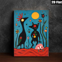 2D flat 1pc whimsical black figures bloom amidst vibrant botanical garden decor modern farmhouse gallery wall art