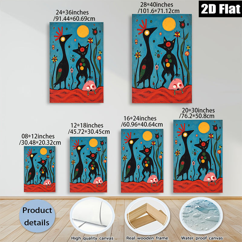 2D flat 1pc whimsical black figures bloom amidst vibrant botanical garden decor modern farmhouse gallery wall art