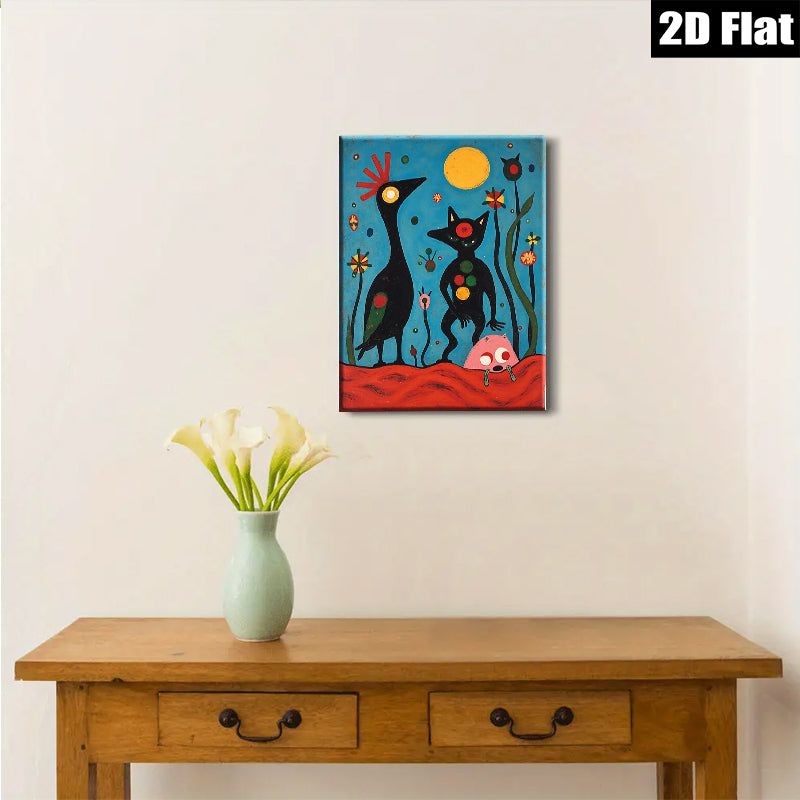 2D flat 1pc whimsical black figures bloom amidst vibrant botanical garden decor modern farmhouse gallery wall art