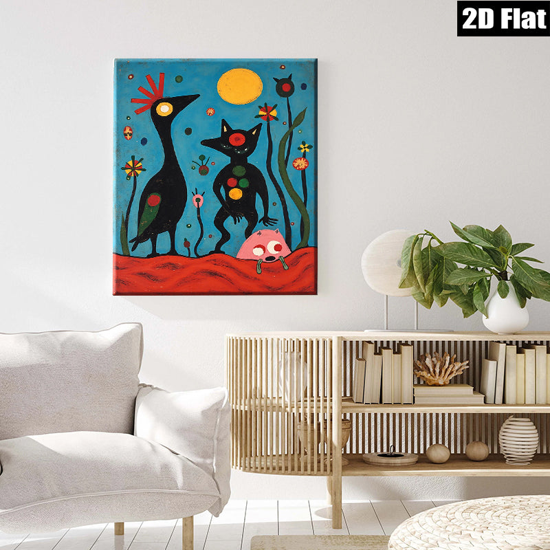 2D flat 1pc whimsical black figures bloom amidst vibrant botanical garden decor modern farmhouse gallery wall art