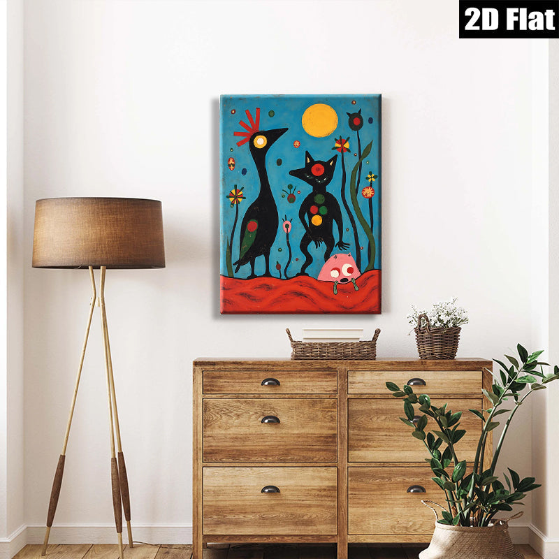 2D flat 1pc whimsical black figures bloom amidst vibrant botanical garden decor modern farmhouse gallery wall art