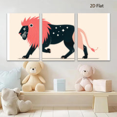 2D flat 1pc whimsical black lion stars nursery decor kids room playroom wall art canvas prints modern farmhouse gallery wrapped timeless style