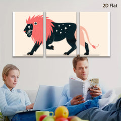2D flat 1pc whimsical black lion stars nursery decor kids room playroom wall art canvas prints modern farmhouse gallery wrapped timeless style