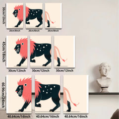 2D flat 1pc whimsical black lion stars nursery decor kids room playroom wall art canvas prints modern farmhouse gallery wrapped timeless style