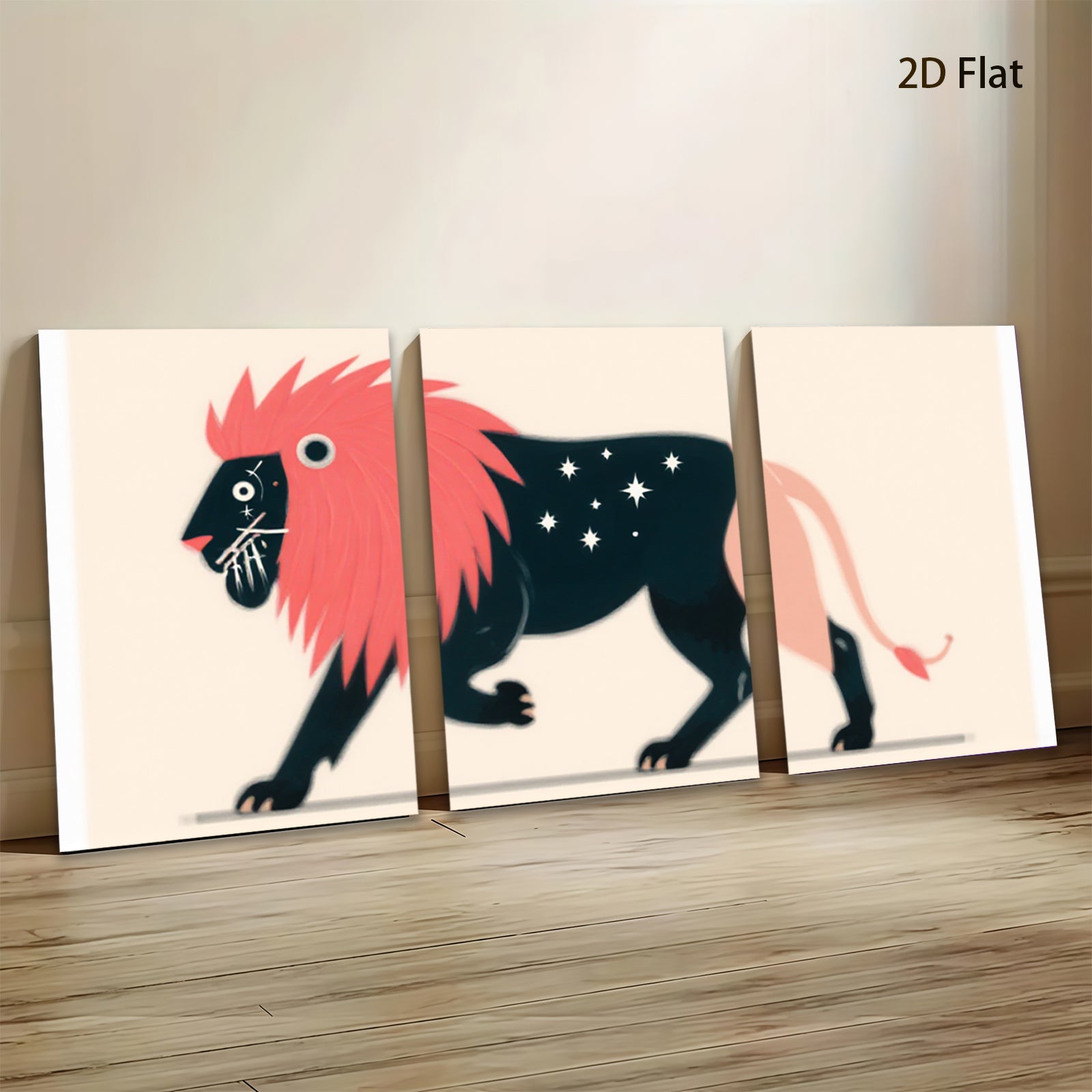 2D flat 1pc whimsical black lion stars nursery decor kids room playroom wall art canvas prints modern farmhouse gallery wrapped timeless style