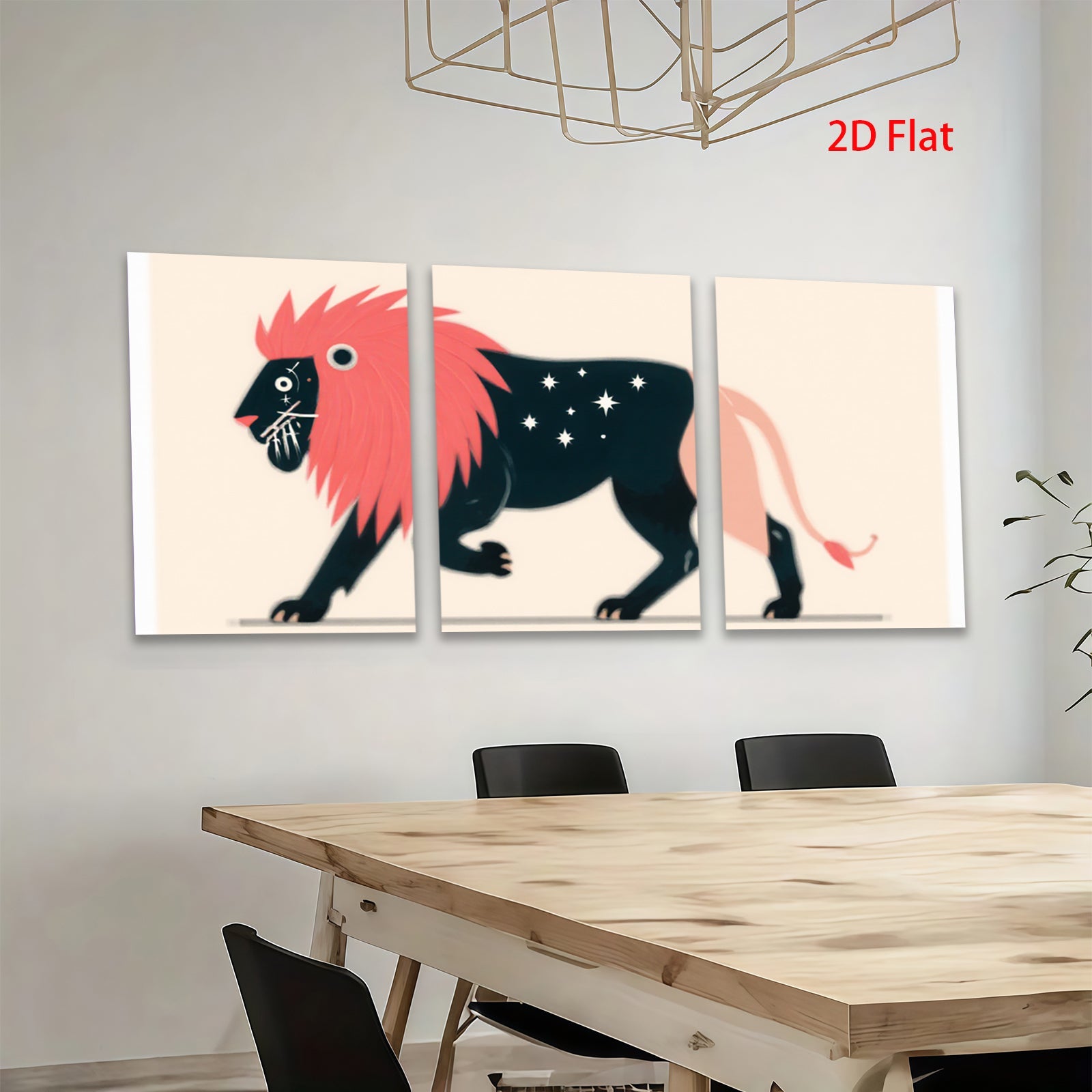 2D flat 1pc whimsical black lion stars nursery decor kids room playroom wall art canvas prints modern farmhouse gallery wrapped timeless style