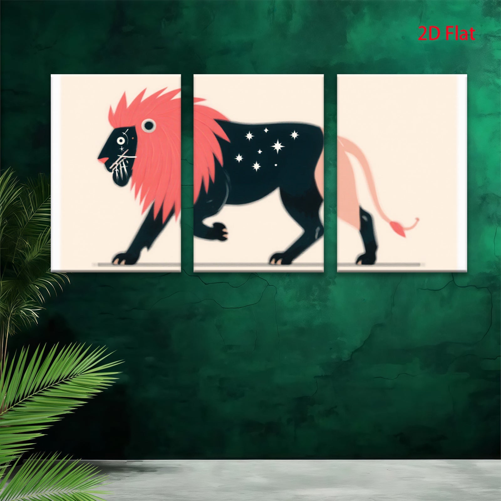 2D flat 1pc whimsical black lion stars nursery decor kids room playroom wall art canvas prints modern farmhouse gallery wrapped timeless style
