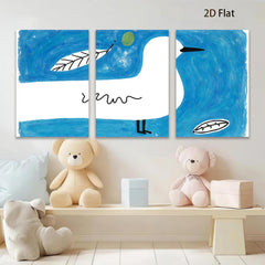 2D flat 1pc whimsical blue bird folk art painting modern farmhouse wall decor bedroom living room gallery wrapped canvas prints