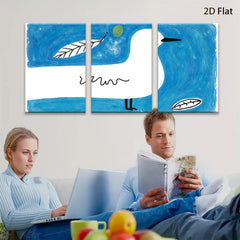2D flat 1pc whimsical blue bird folk art painting modern farmhouse wall decor bedroom living room gallery wrapped canvas prints