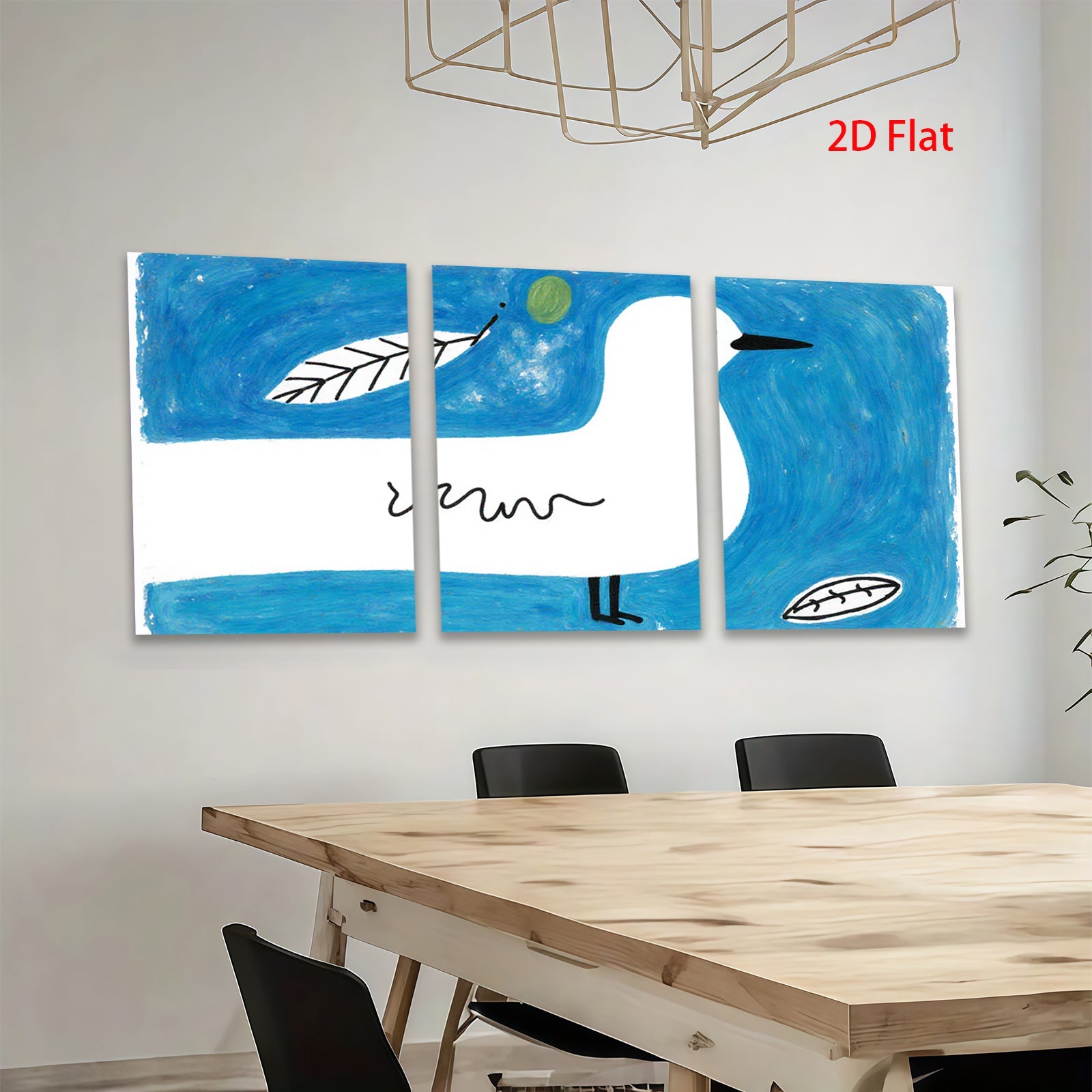 2D flat 1pc whimsical blue bird folk art painting modern farmhouse wall decor bedroom living room gallery wrapped canvas prints