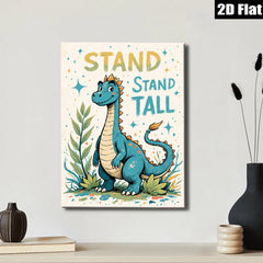2D flat 1pc whimsical blue dinosaur art print kids room nursery playroom decor vibrant colors gallery wrapped canvas wall art modern farmhouse style