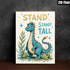 2D flat 1pc whimsical blue dinosaur art print kids room nursery playroom decor vibrant colors gallery wrapped canvas wall art modern farmhouse style