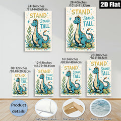 2D flat 1pc whimsical blue dinosaur art print kids room nursery playroom decor vibrant colors gallery wrapped canvas wall art modern farmhouse style