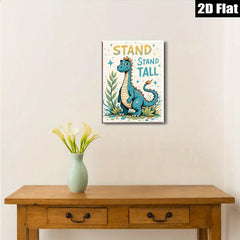 2D flat 1pc whimsical blue dinosaur art print kids room nursery playroom decor vibrant colors gallery wrapped canvas wall art modern farmhouse style