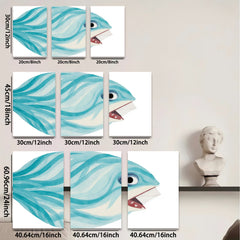 2D flat 1pc whimsical blue fish painting modern farmhouse wall art for bedroom living room gallery wrapped canvas prints